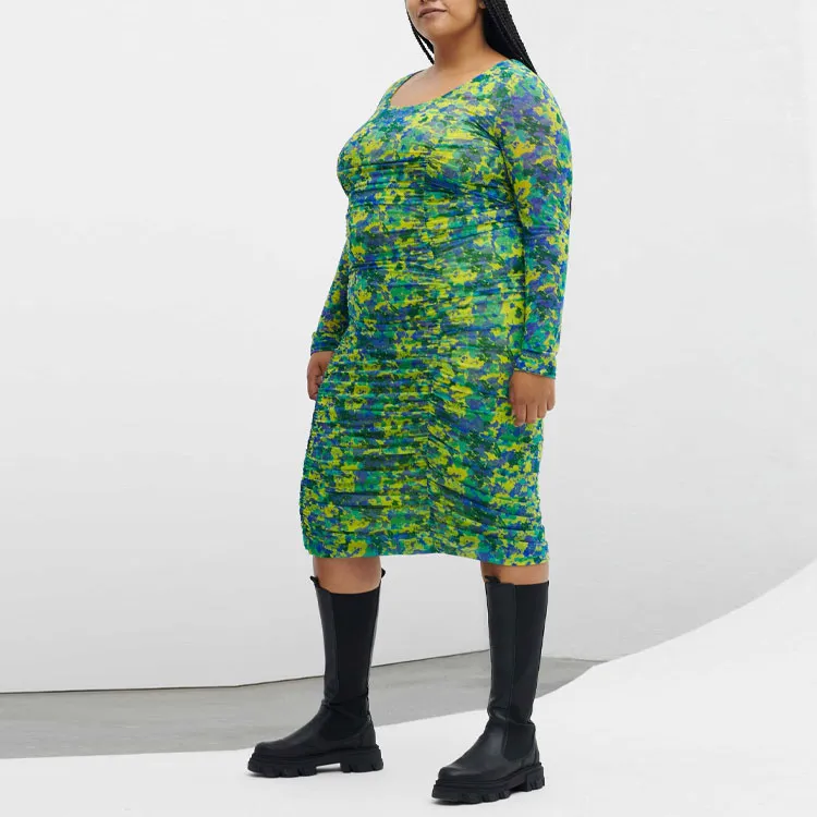 GANNI Long-Sleeved Dresses Women's Yellow Green-2