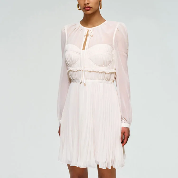 Self portrait Long Sleeved Dress Women's Ivory White-2