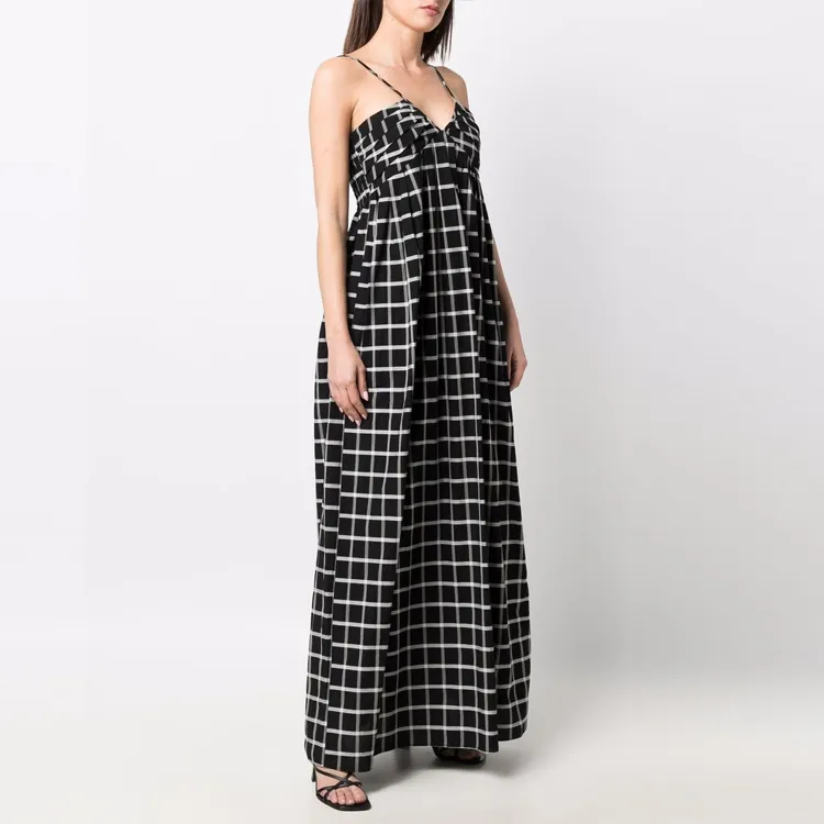 ERIKA CAVALLINI Checked Spaghetti Strap Maxi Dress-3
