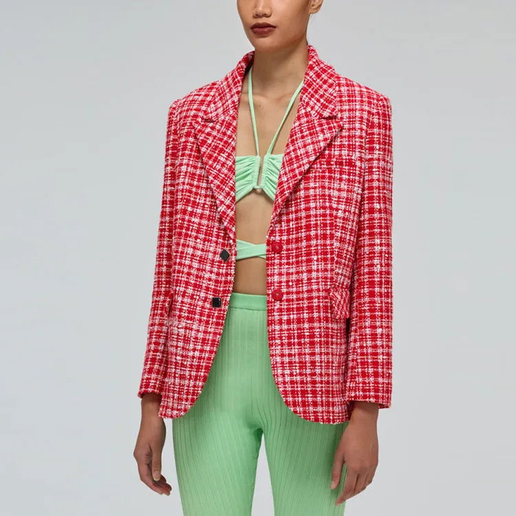 Self portrait Bouclé Checked Blazer-2