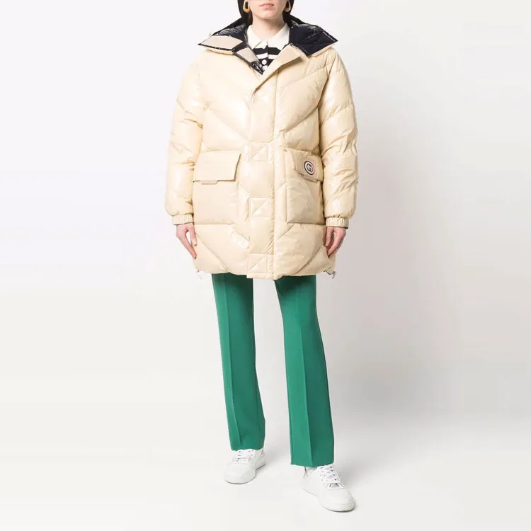 GUCCI SS22 Solid Color Hooded Loose Fit Mid-Length Down Jacket Women's Black-2