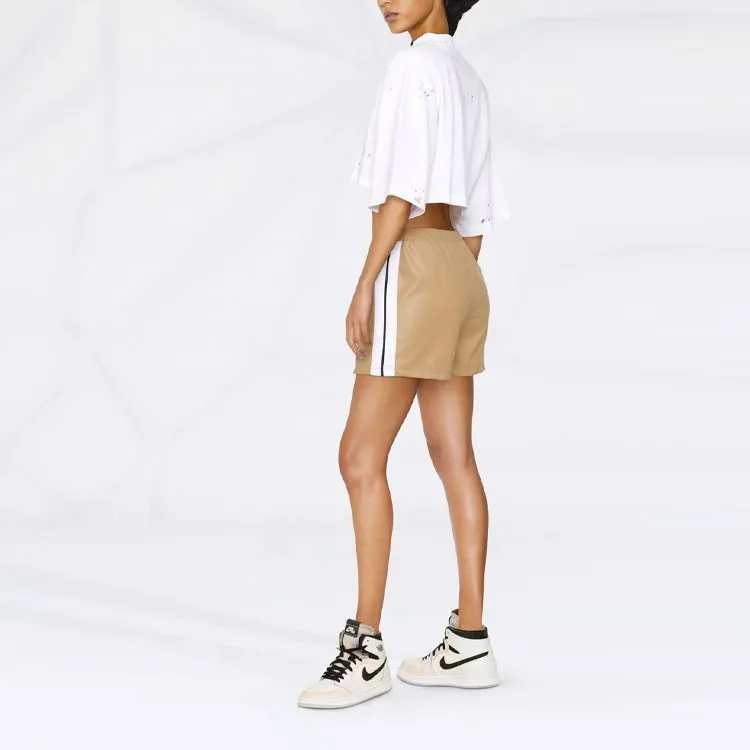 PALM ANGELS Women'ss Faux Leather Track Shorts Beige/White-3