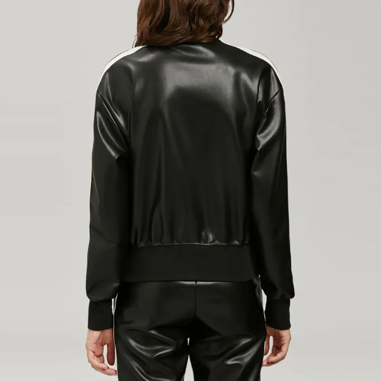 PALM ANGELS Women'ss Faux Leather Track Jacket Black/Off White-3