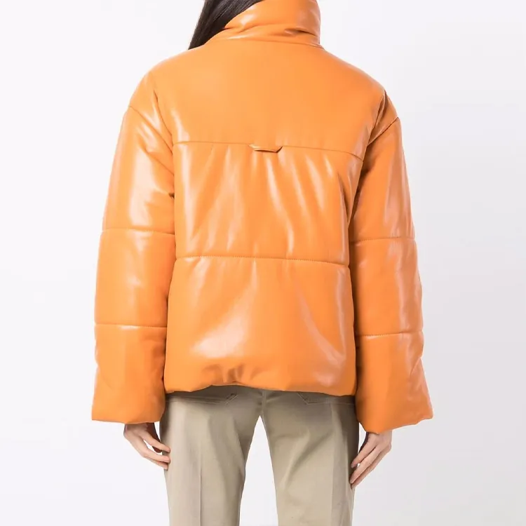 NANUSHKA SS22 Solid Color Lapel Fitted Moderate Regular Edition Puffer Jacket Women's Orange-2