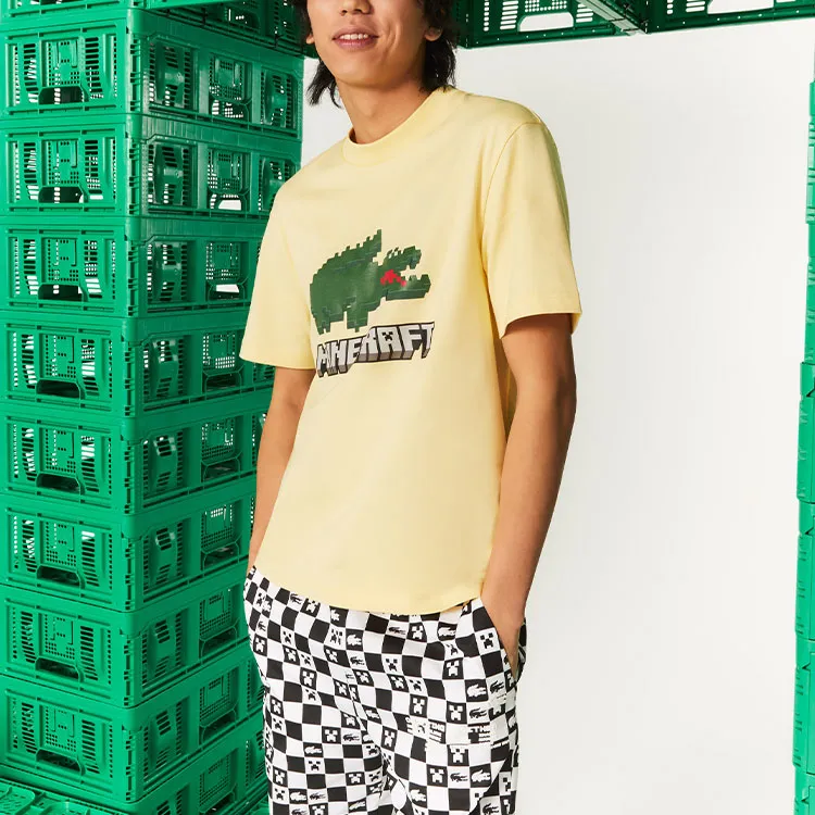 LACOSTE x Minecraft Drop Shoulder Sleeve T Shirt Unisex Yellow-3