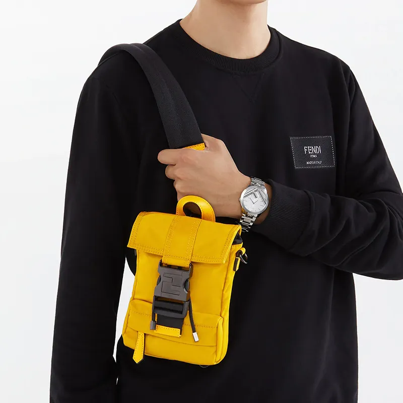 FENDI Leather, Nylon Sling Bag Men's Yellow-3
