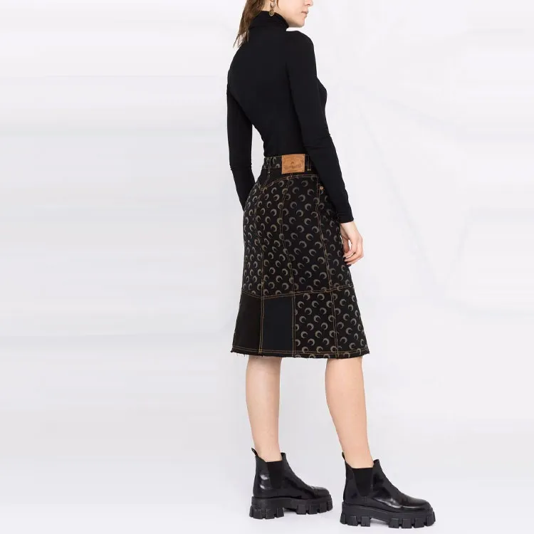 marine serre Crescent Moon-print Denim Skirt-3