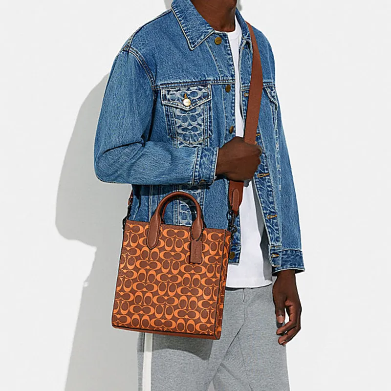 COACH Gotham Cow Leather Tote Bag Shopping Bag Shoulder Bag Handbag Medium Size Men's Orange Monogram-2