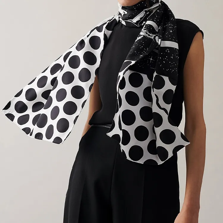 HERMES Silk Scarves Women's Black/White-2