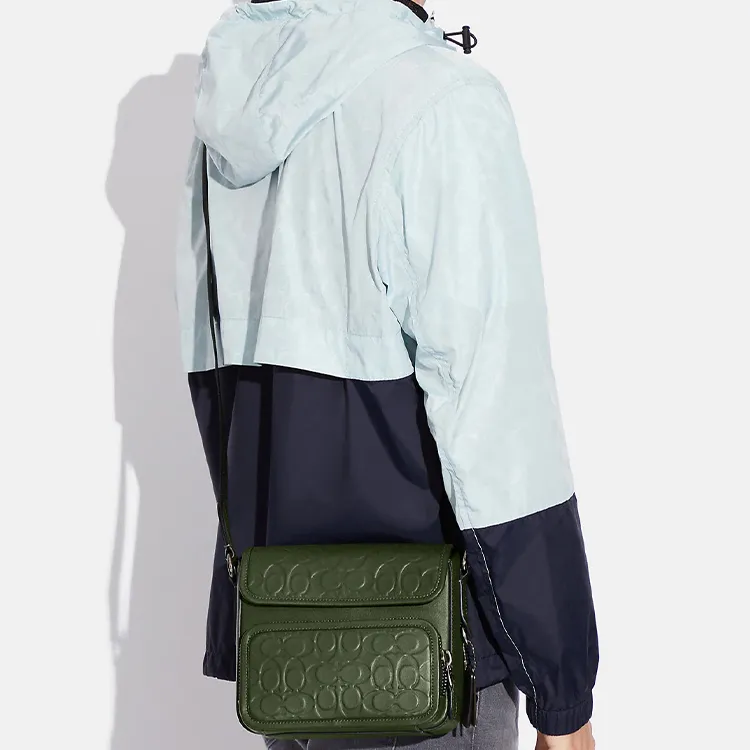 COACH Cow Leather Shoulder Bag, Crossbody Bag Medium Size Men's Green-3