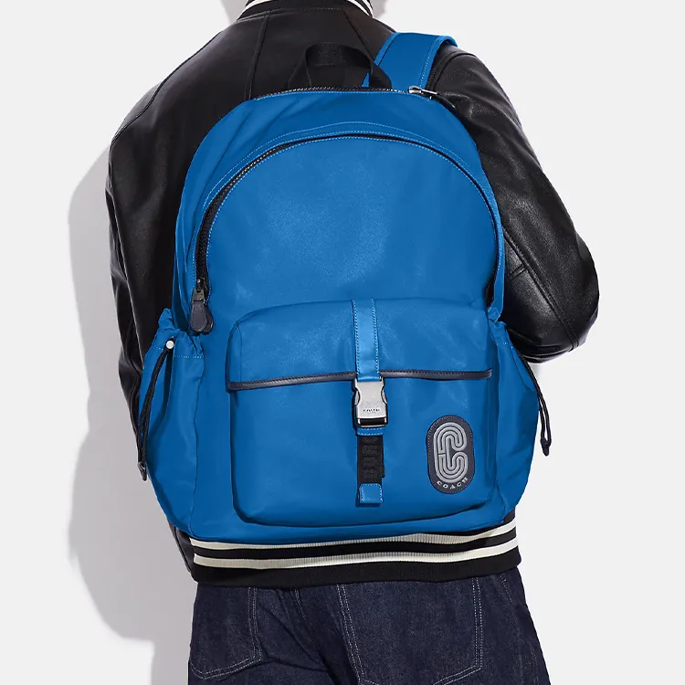 COACH Ma Nylon With Cow Leather Backpack Men's Bright Blue-4