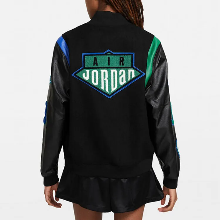 Jordan X Aleali May Varsity Jacket Asia Sizing Black Game Royal Pine Green-4