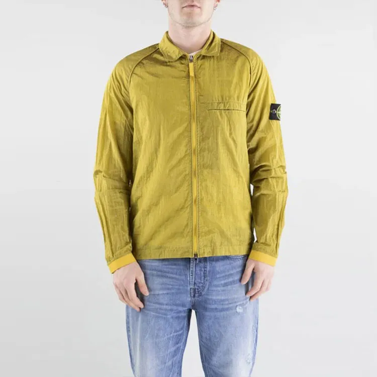 STONE ISLAND Compass patch Crinkled Zip up Overshirt-4