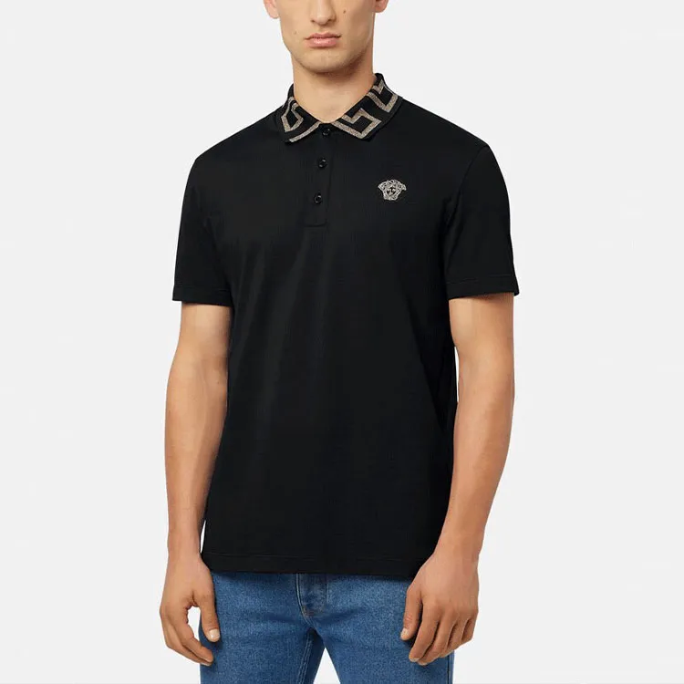 VERSACE Greca collar Cotton Polo Shirt-3