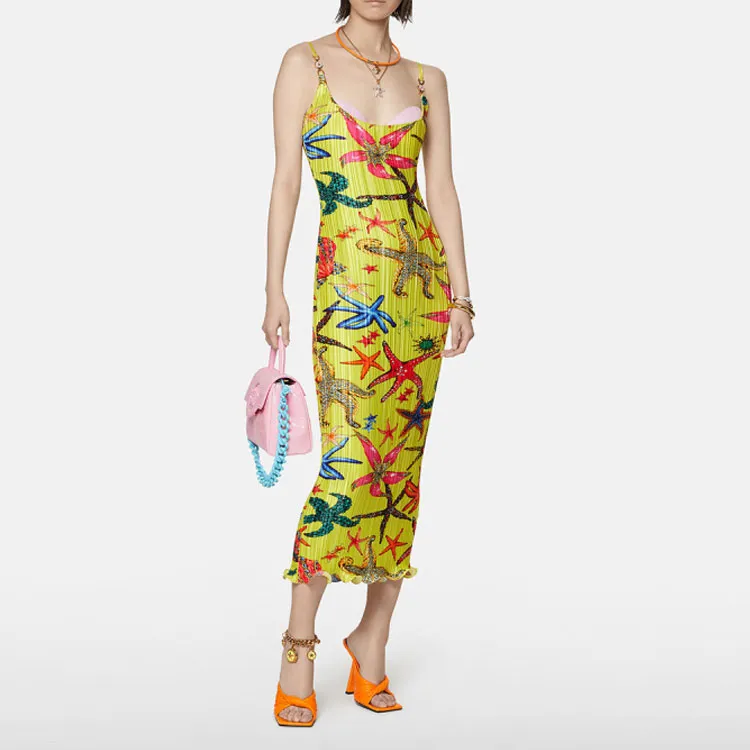VERSACE SS22 Sleeveless Dress Women's Yellow-3