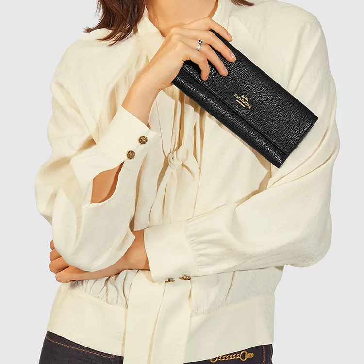 COACH Trifold Wallet Soft Leather Clutches Wallets Small Size Women's Black-2