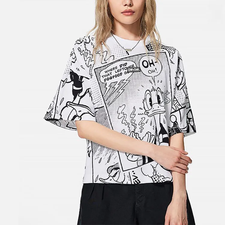 LiNing x Disney Drop Shoulder Sleeve T Shirt Women's Black White-2