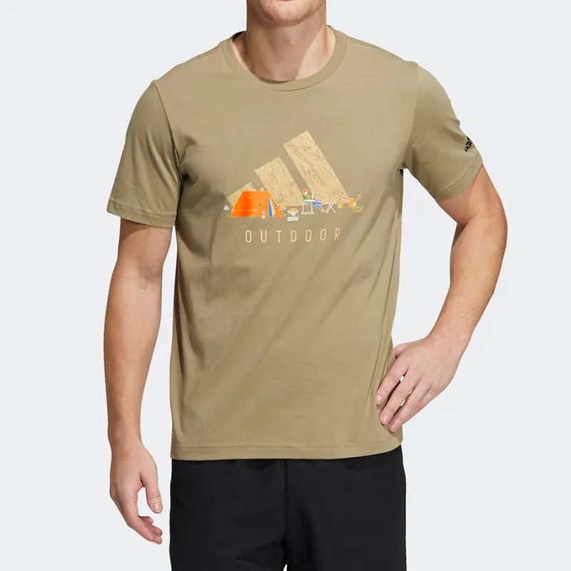 Adidas Set in Sleeve T Shirt Men's Green-3