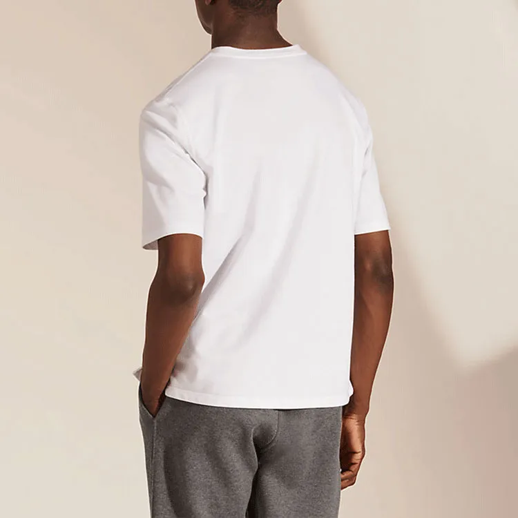 HERMES Logo Printed Crew Neck Straight Fit Short Sleeved T Shirt T Shirt Men's White-11