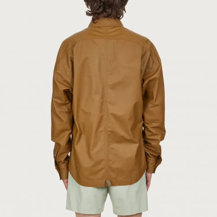 Ferragamo Leather Jackets Men Camel-3