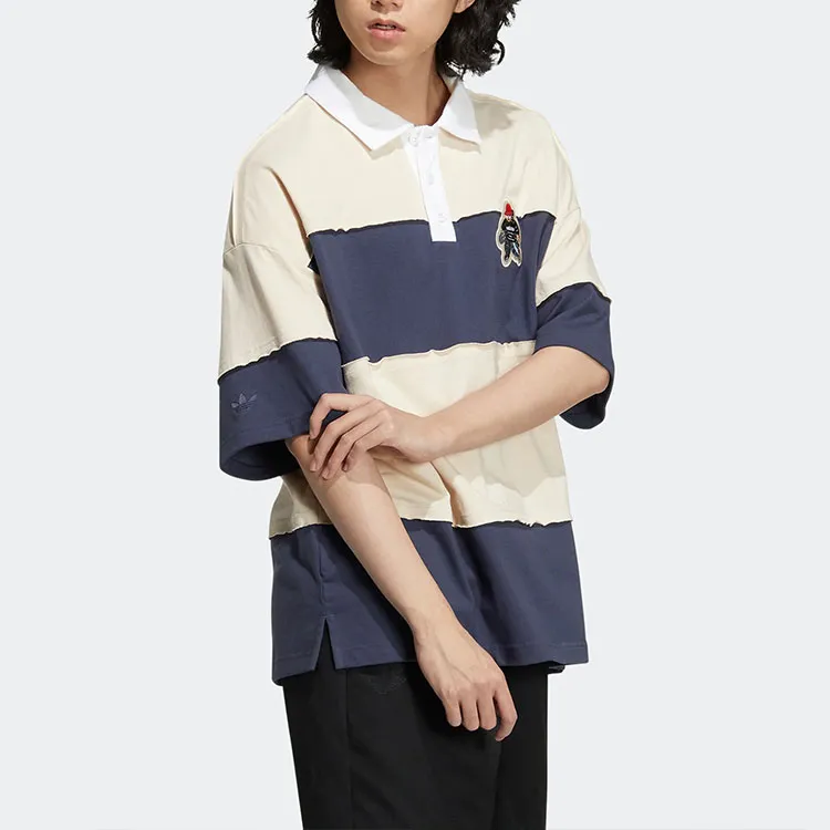 adidas originals CHARR Cartoon Striped Colorblock Polo Shirt Yellow-2