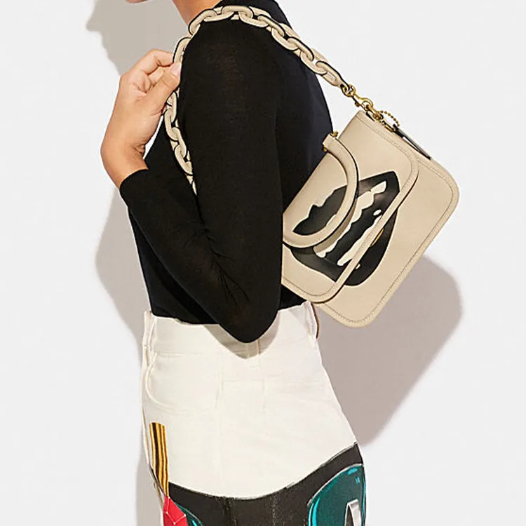 COACH Tom Wesselmann Collaboration Rogue Cow Leather Handbag, Shoulder Bag, Crossbody Bag Trumpets Women's White-4