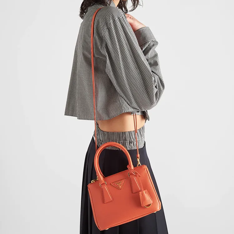 PRADA Saffiano Leather Handbag Shoulder Bag Crossbody Bag Mini Women's Orange-4