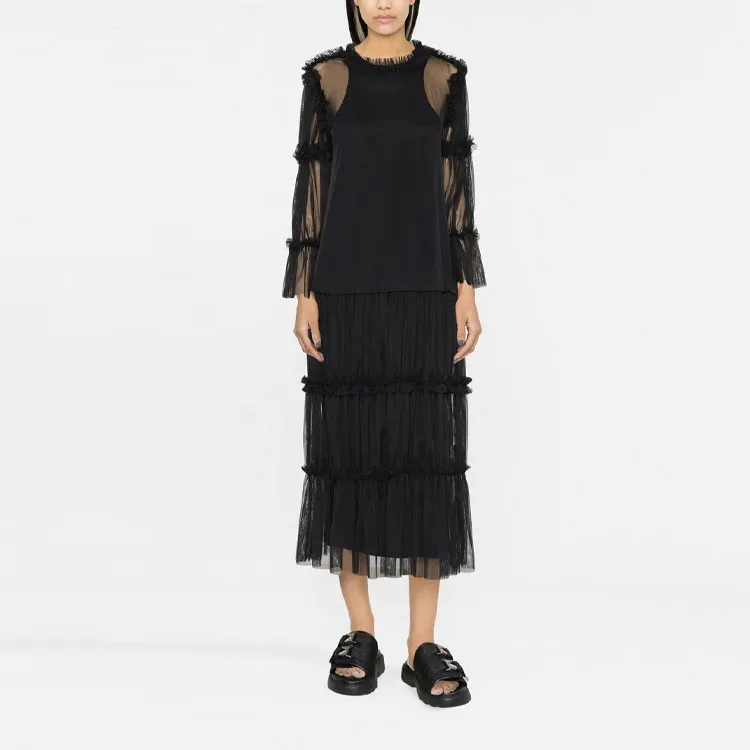 MM6 Maison Margiela Sheer Long length Ruffle trim Blouse-1
