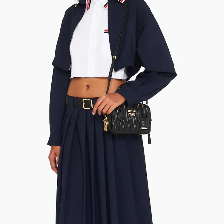 MIU MIU Matelasse Nappa Leather Top-Handle Bag Black - POIZON
