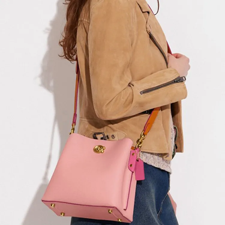 COACH Willow Cow Leather Bucket Bag, Shoulder Bag, Crossbody Bag, Handbag Medium Size Women's Pink-4