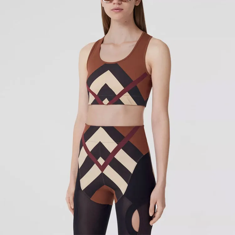 Burberry Chevron Check Print Stretch Cropped Top 'Dark Birch Brown'-3