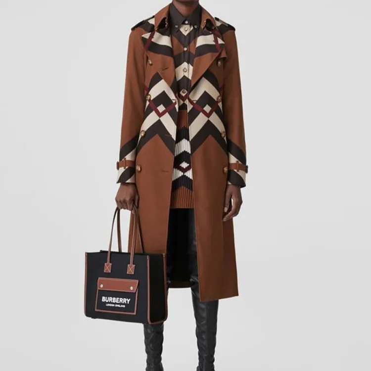 Burberry Vintage Canvas With Calfskin Tote Bag, Shopping Bag, Handbag Trumpets Women's Black/Brown-5