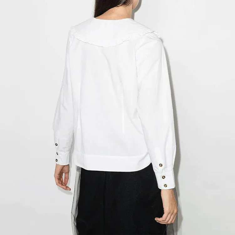GANNI Cotton Poplin Shirt 'Bright White'-1