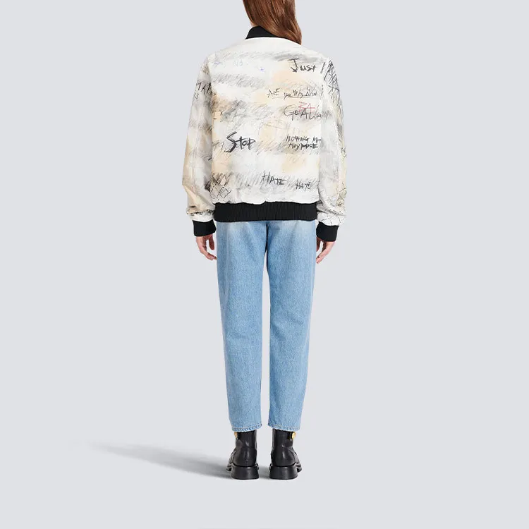 BALMAIN Nylon Bomber Jacket With Graffiti Print-2