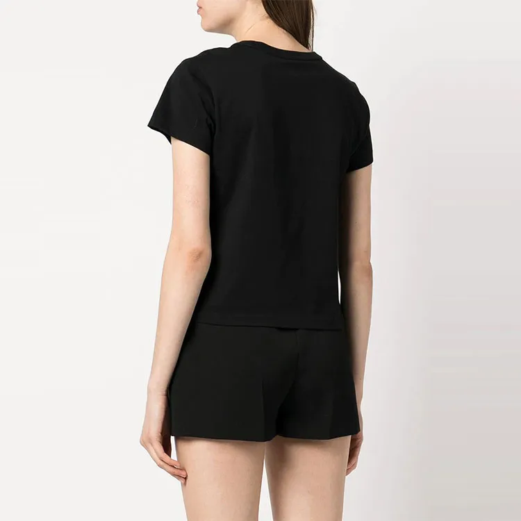 T By Alexander Wang Essential Jersey Shrunk Puff Logo Bound Neck Tee Black-2
