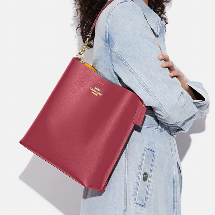 COACH Mollie Leather Bucket Bags Handbags Shoulder Bag Crossbody Bag Large Size Women's Red-3