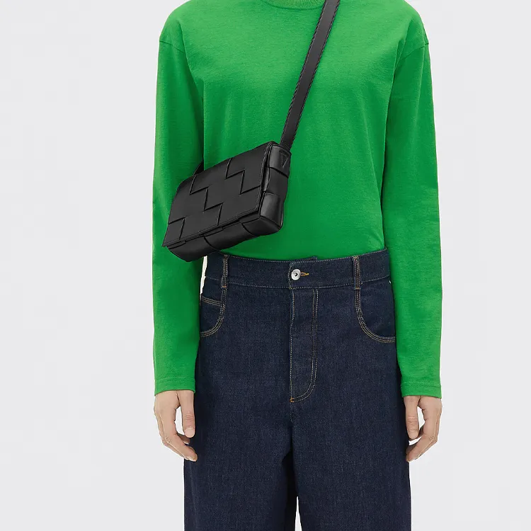 Bottega Veneta Cassette Intreccio Crossbody Bag Black/Parakeet-4