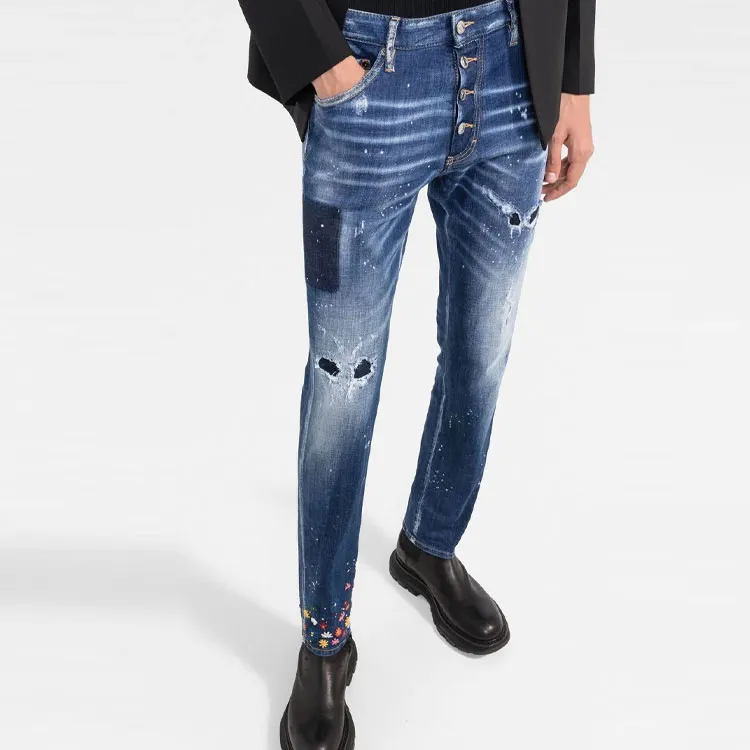 DSQUARED 2 Floral Embroidered Distressed Slim Fit Jeans-3