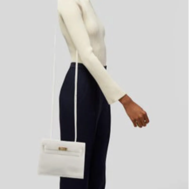HERMES Kelly Danse Evercolor Calfskin One Shoulder Crossbody Clutches Women's 01 Blanc Pure White-4