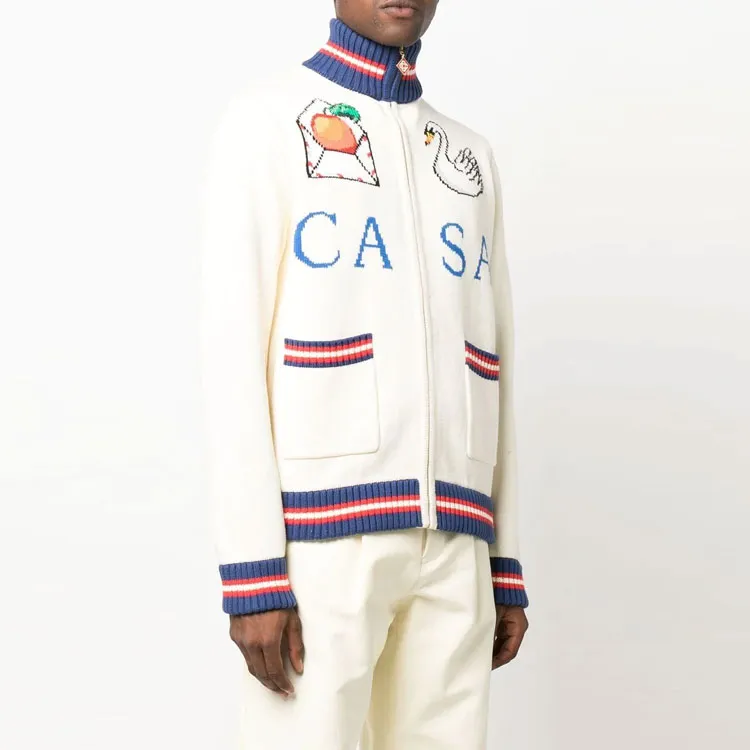 CASABLANCA Roll Neck Intarsia Knit Cardigan-3