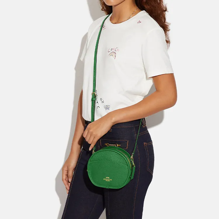 COACH Canteen Cross-Stitch Leather Shoulder Bag Crossbody Bag Small Size Women's Green-3