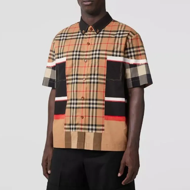 Burberry Short Sleeve Patchwork Check Cotton Shirt-3