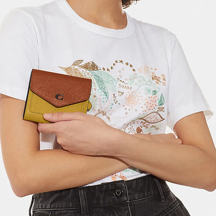 COACH Wyn Split Cow Leather Document Wallet Card Holder Coin Purse Small Size Women's Coffee & Brown-3