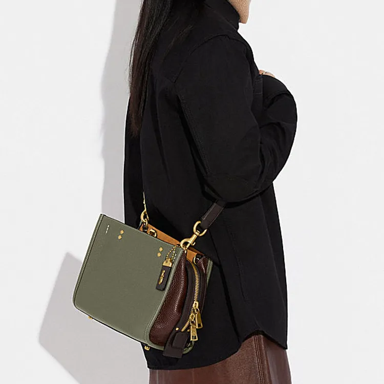 COACH Rogue Cow Leather Handbag Shoulder Bag Crossbody Bag Medium Size Women's Olive Green-4