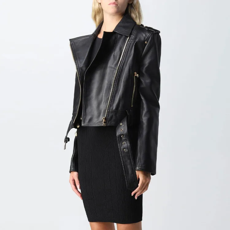 BALMAIN Chain Quilted Leather Crop Jacket Black-4