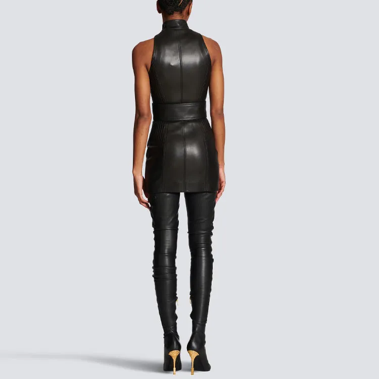 BALMAIN Zip up Leather Mini Dress-2