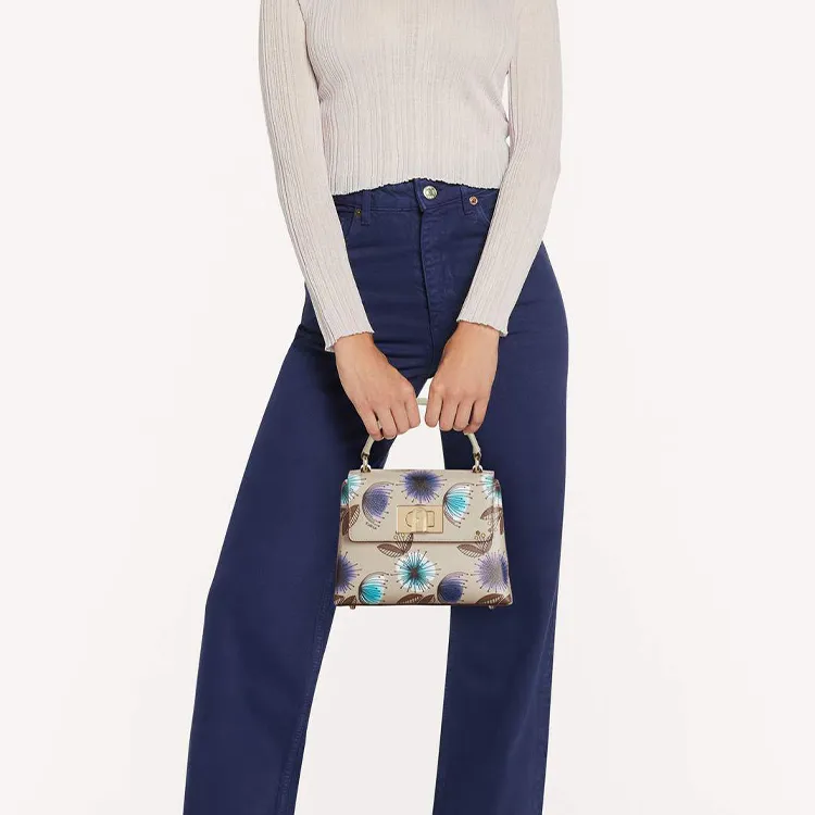 Furla 1927 Collection Textured Leather Shoulder Bag, Crossbody Bag, Handbag Mini Women's Print Gold-4