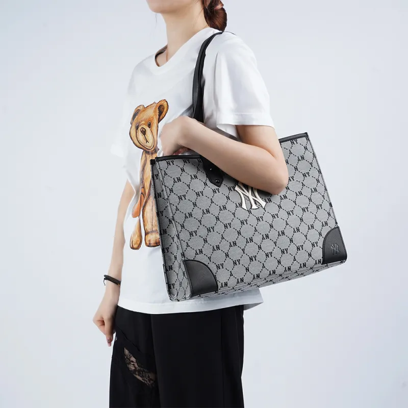 MLB Monogram Collection Polyester Tote Bag Shopping Bag Shoulder Bag Handbag Regular Unisex Gray-4