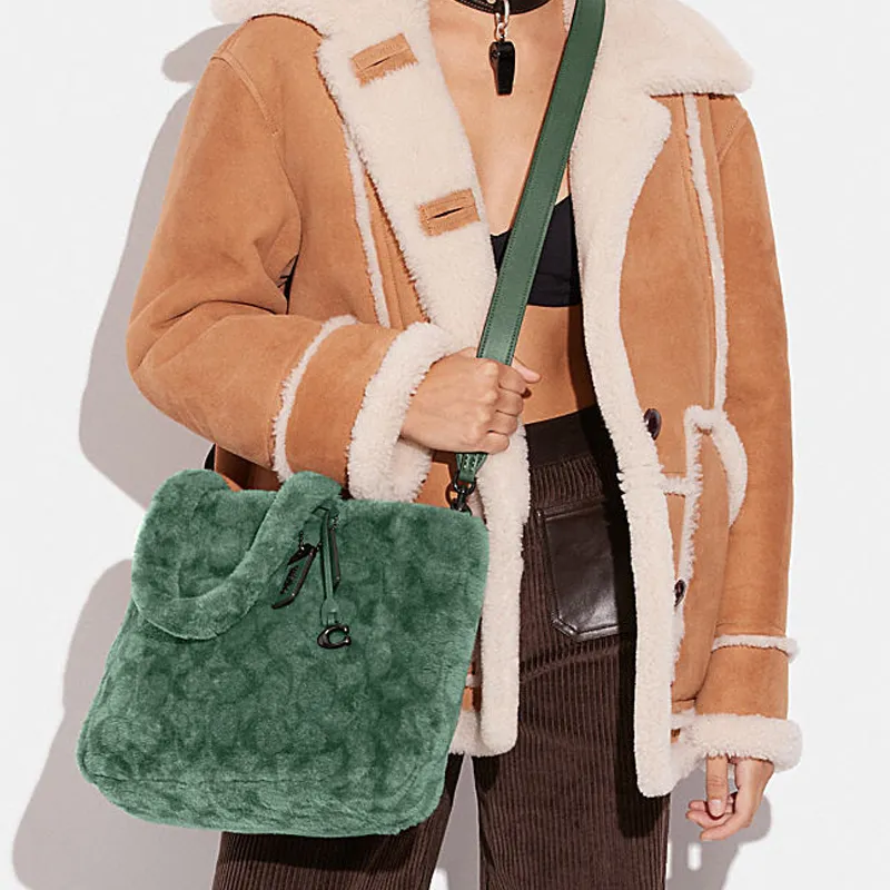 COACH Shearling Tote Bag, Shopping Bag, Handbag, Shoulder Bag, Crossbody Bag Tubas Women's Green-3