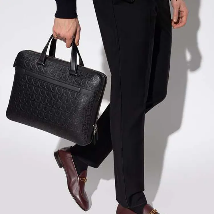FERRAGAMO GANCINI Leather Handbag Briefcase Men's Black-5
